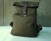 Dark Khaki Green Cotton Canvas Men Women Bag, Backpack, Travel Bag, Rucksack, Messenger, Laptop, Tote, All Purpose Bag, Gifts - BP004