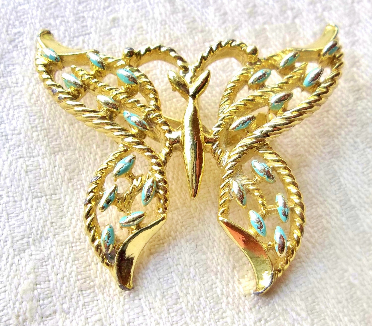 Vintage Gerry's Gold Tone Butterfly Pendant / Brooch/ with Green Spots