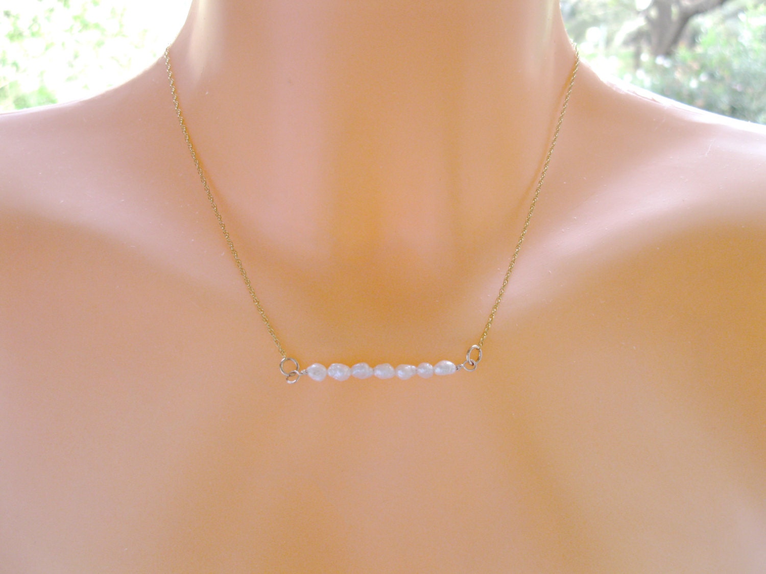 Bar necklace, Rice pearl necklace, Gold filled, Wedding jewelry, Bridesmaid Gift, Mother, Daughter, Every Woman.