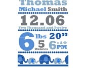 Baby Birth Announcement Print at Home Baby Elephant Baby Shower DIY Printable Digital Card Invitation Birthday Just Born Age