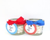 Graduation Party Favors Mason Jar, Teacher Appreciation Gift, Class of 2013, Red White and Blue School Colors, Set of 4