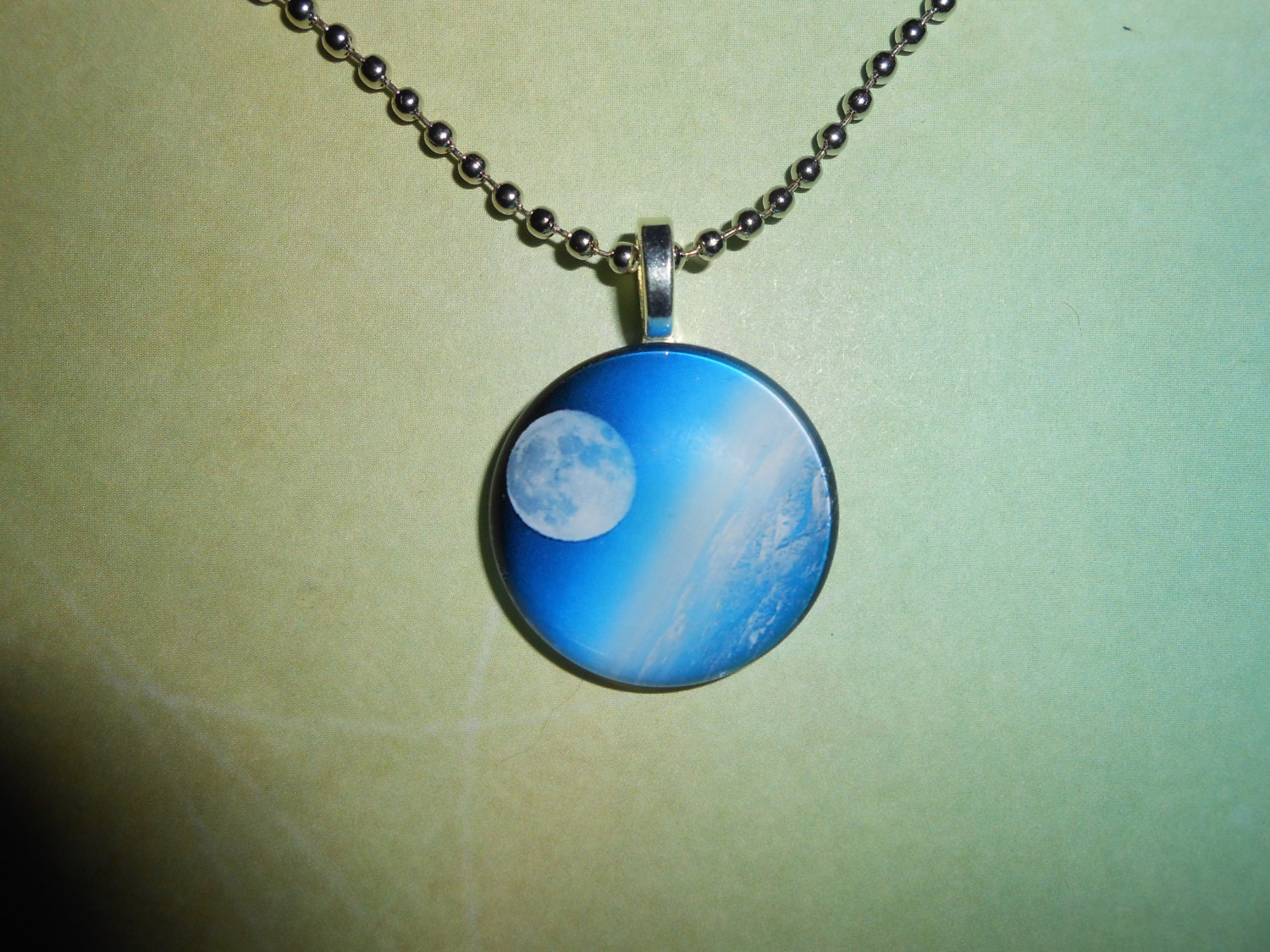 Moon and Earth Pendant with Necklace - DecoupageDelinquent