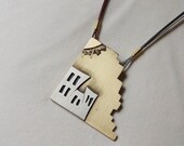 Freeshape necklace in nickel silver and brass, mixed metals earrings, abstract, geometrical shape, modern, Handmade