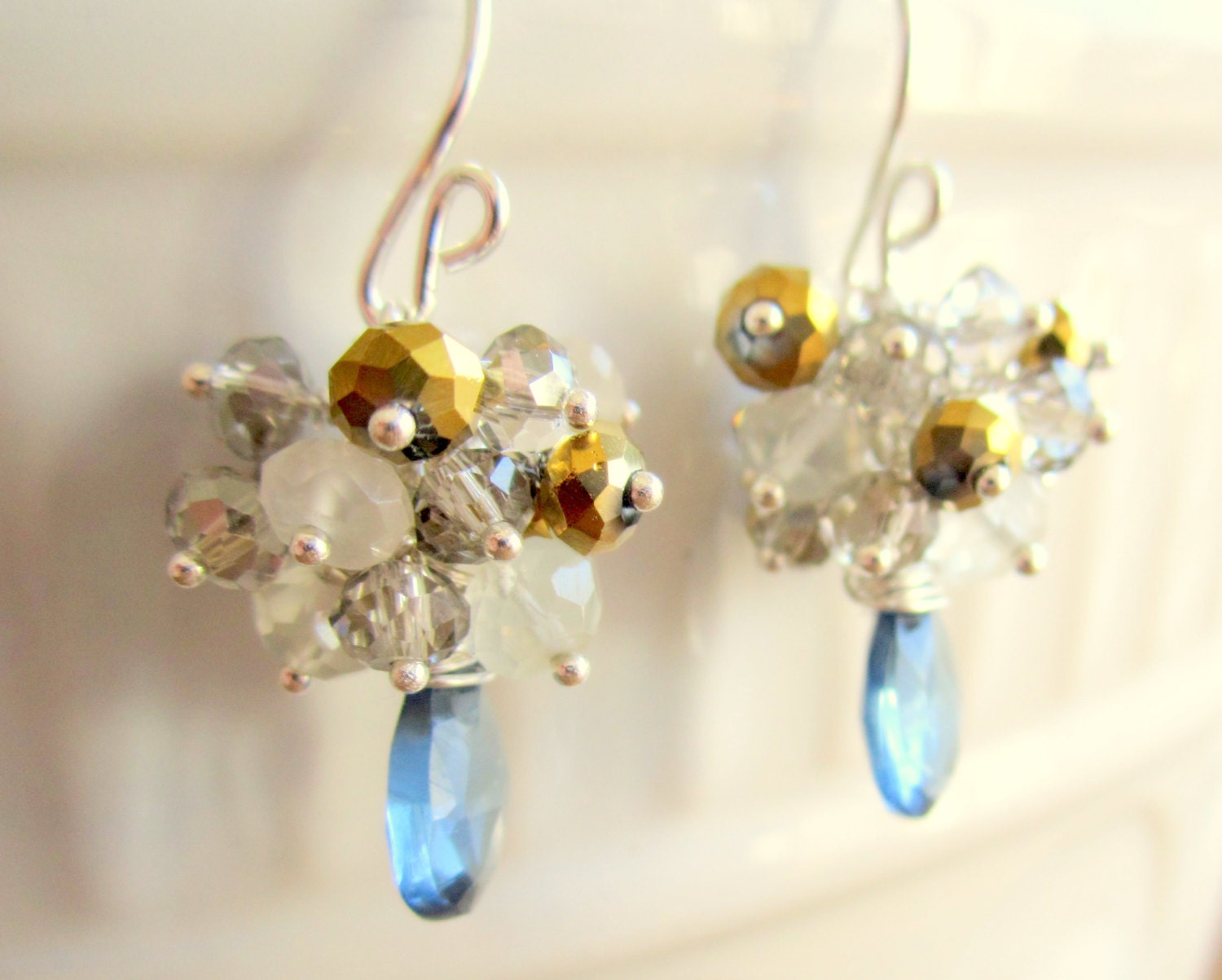 London Blue Earrings Silver Cluster Earrings Sterling Silver