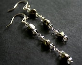 Pyrite Nuggets and Smoky Crystal Earrings wrapped in sterling silver wire