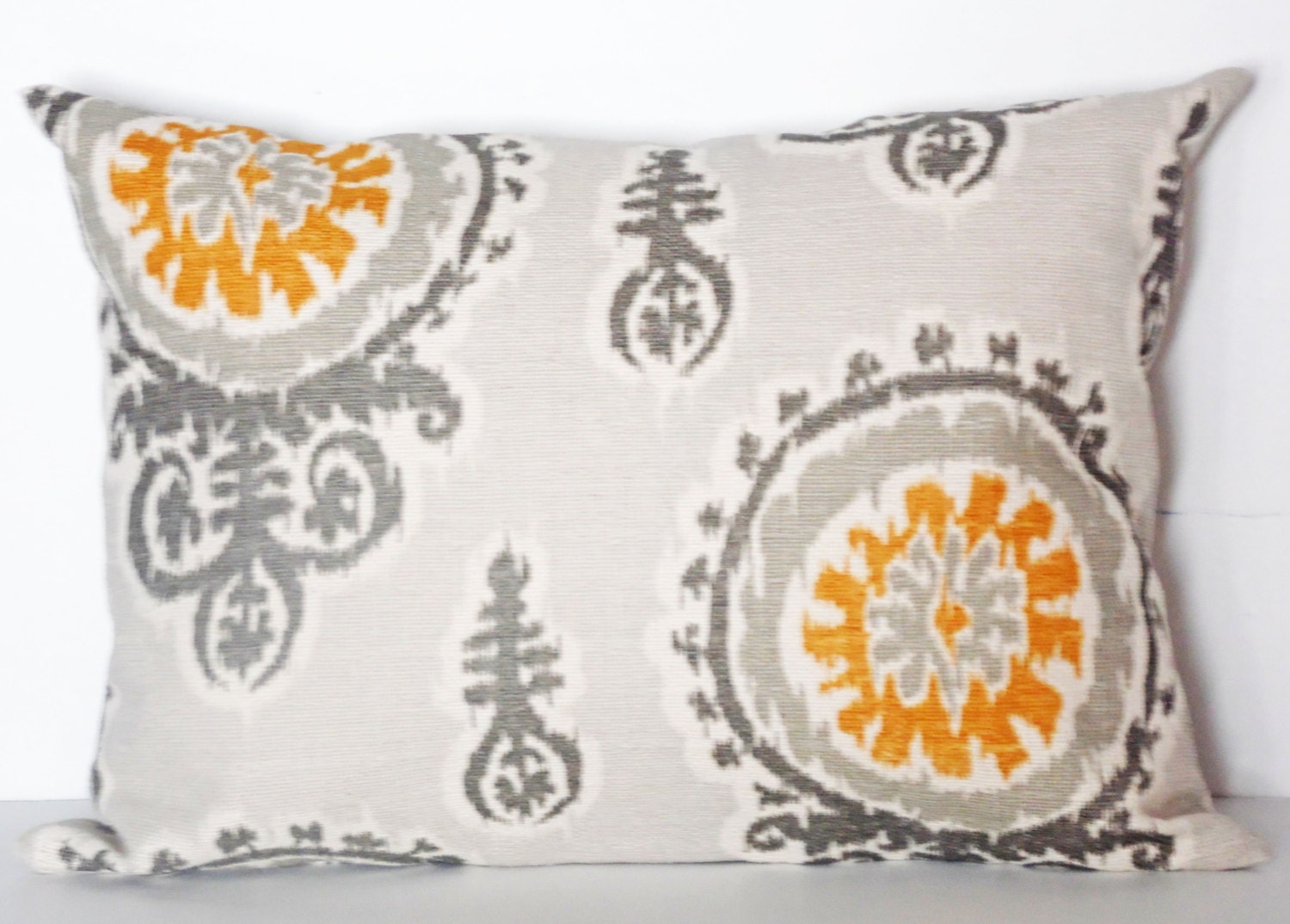 Lumbar Pillow - 12x16 Gold Gray Ikat Pillow Cover - Accent Pillow