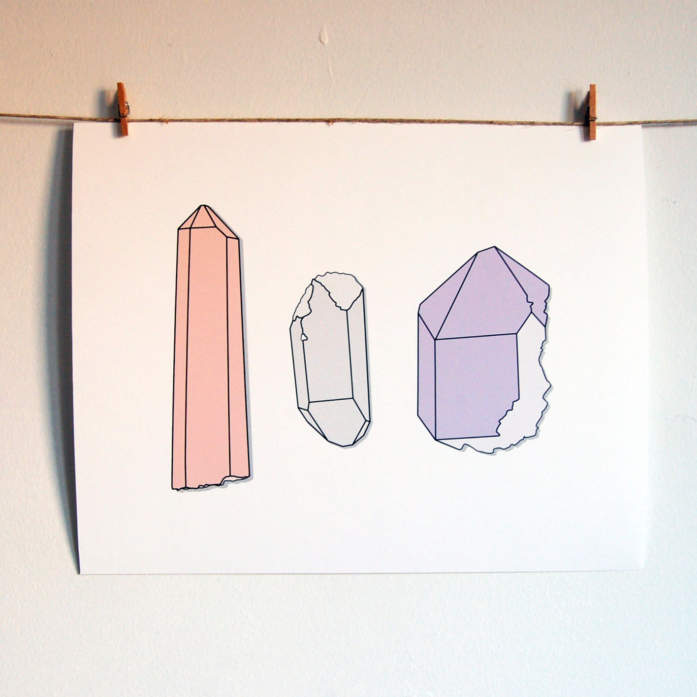 Natural Crystal Art - Digital Illustration - 8x10 Crystals Trio - Archival Print