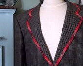 Men's tweed jacket hand-trimmed with red plaid