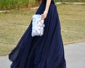 women's navy blue silk Chiffon 8 meters of skirt circumference long dress maxi skirt maxi dress XS-L