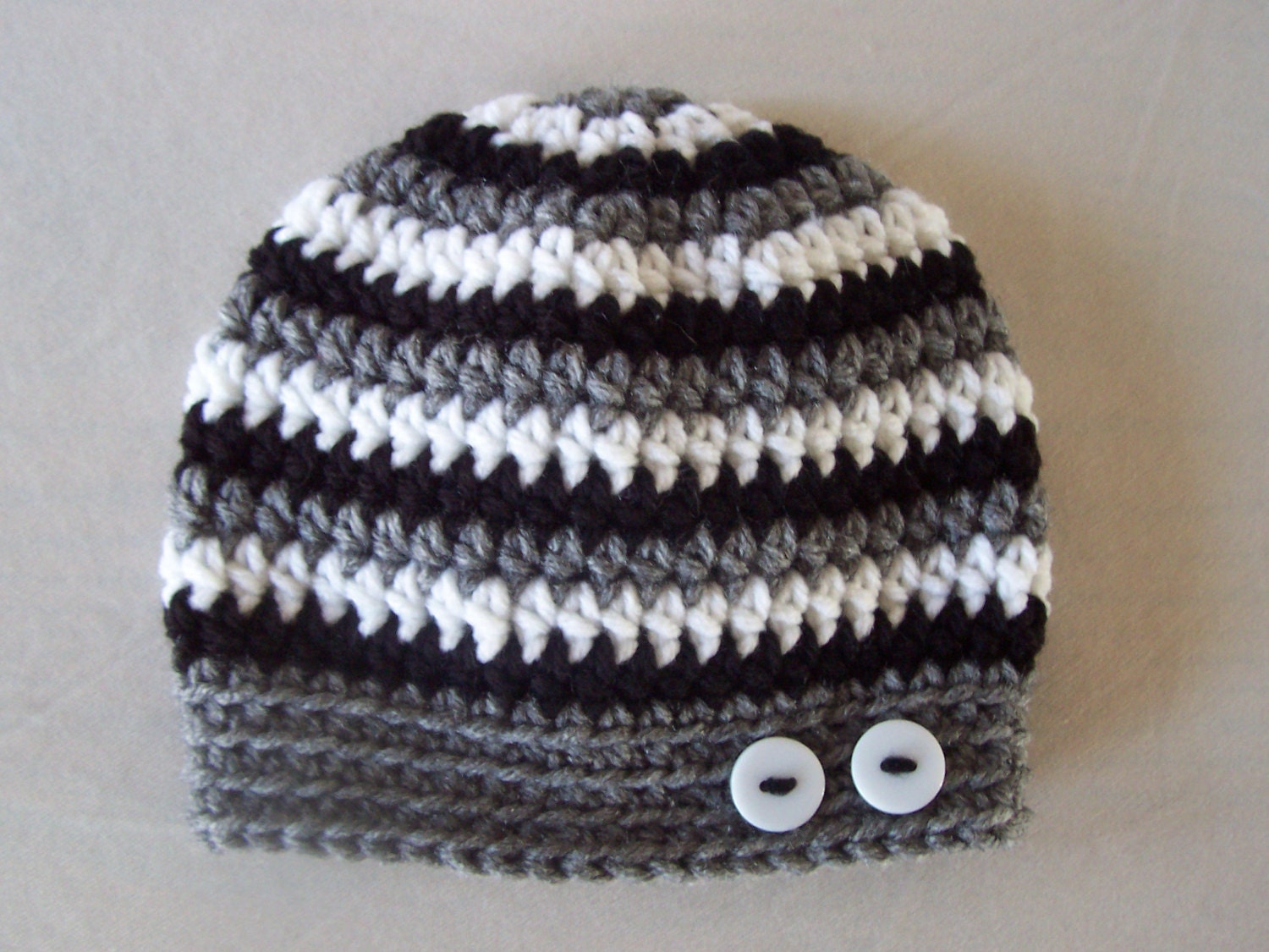 Teen/Adult Striped Beanie Hat in Charcoal Black & Heather Grey