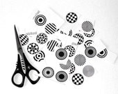 Black white 1 inch circles cupcake toppers confetti scrapbooking embellishments, DIY printable collage sheet, gift tags, pdf, digital file