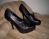 Free Shipping - Ladies Black Genuine Leather Lace Up Platform High Heel Shoes Size US 10 / Eur 41 / UK 8 Womans (c81) Steampunk