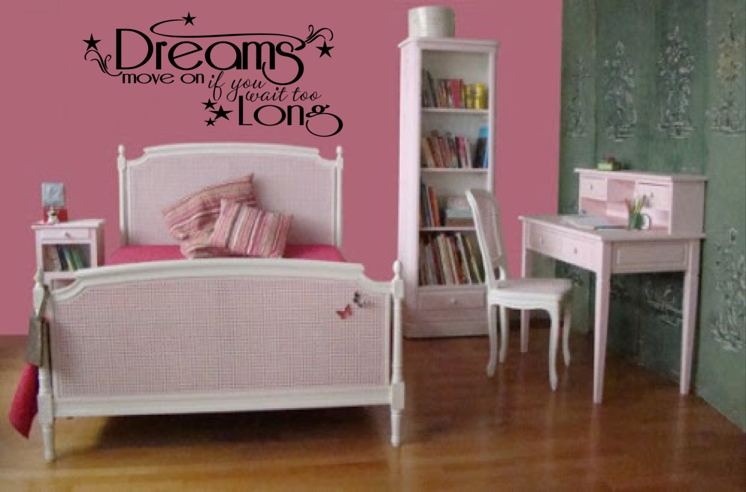 wall vinyl decal, graphic, computer cut sticker, bedroom, living room Dreams move on if you wait too long
