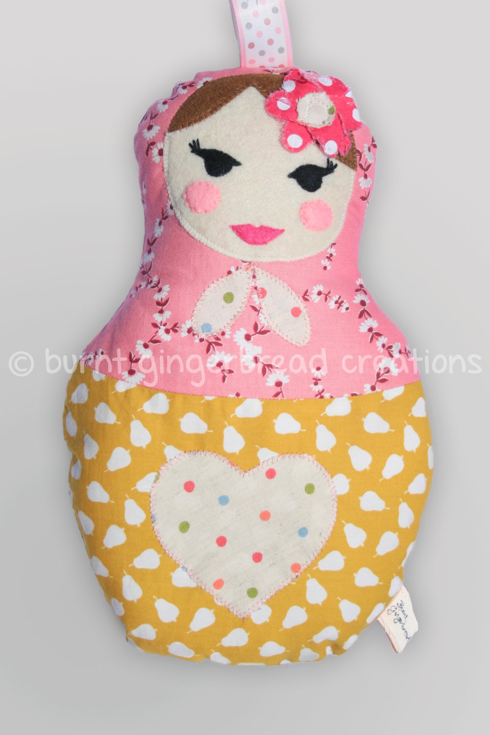 Henka (pink flower) - soft cuddly handmade Matryoshka doll - perfect gift for children, collectors and anyone who loves them :)
