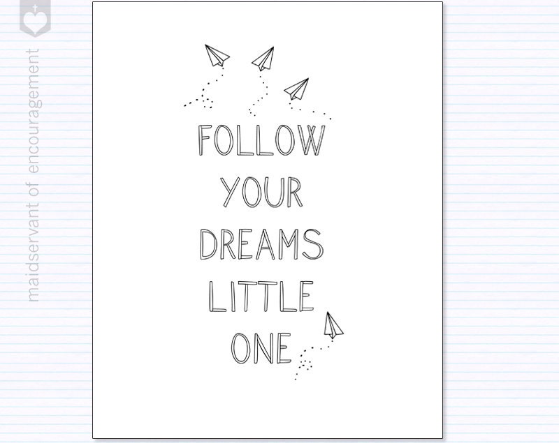 Quote print, printable children's art, wall decor, paper airplanes, nursery whimsical, watercolor blues, typography- Follow your dreams