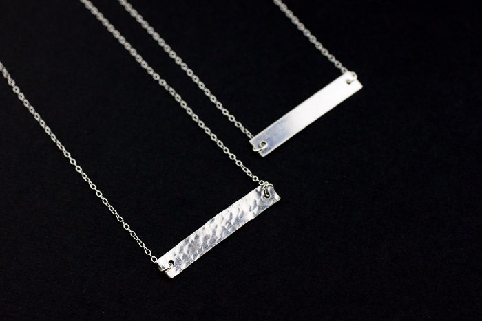 Name Plate necklace.   Rectangle hammered  Necklace.  Doutzen Kroes Necklace. Celebrity Inspred necklace, Horizontal  bar necklace.