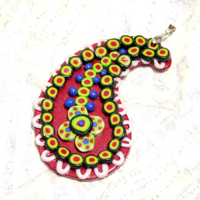 Paisley Pendant, Polymer Clay Pendant, Polymer Clay Necklace, Clay Pendant, Folk Pendant, Folk Necklace, Polymer Clay Necklace