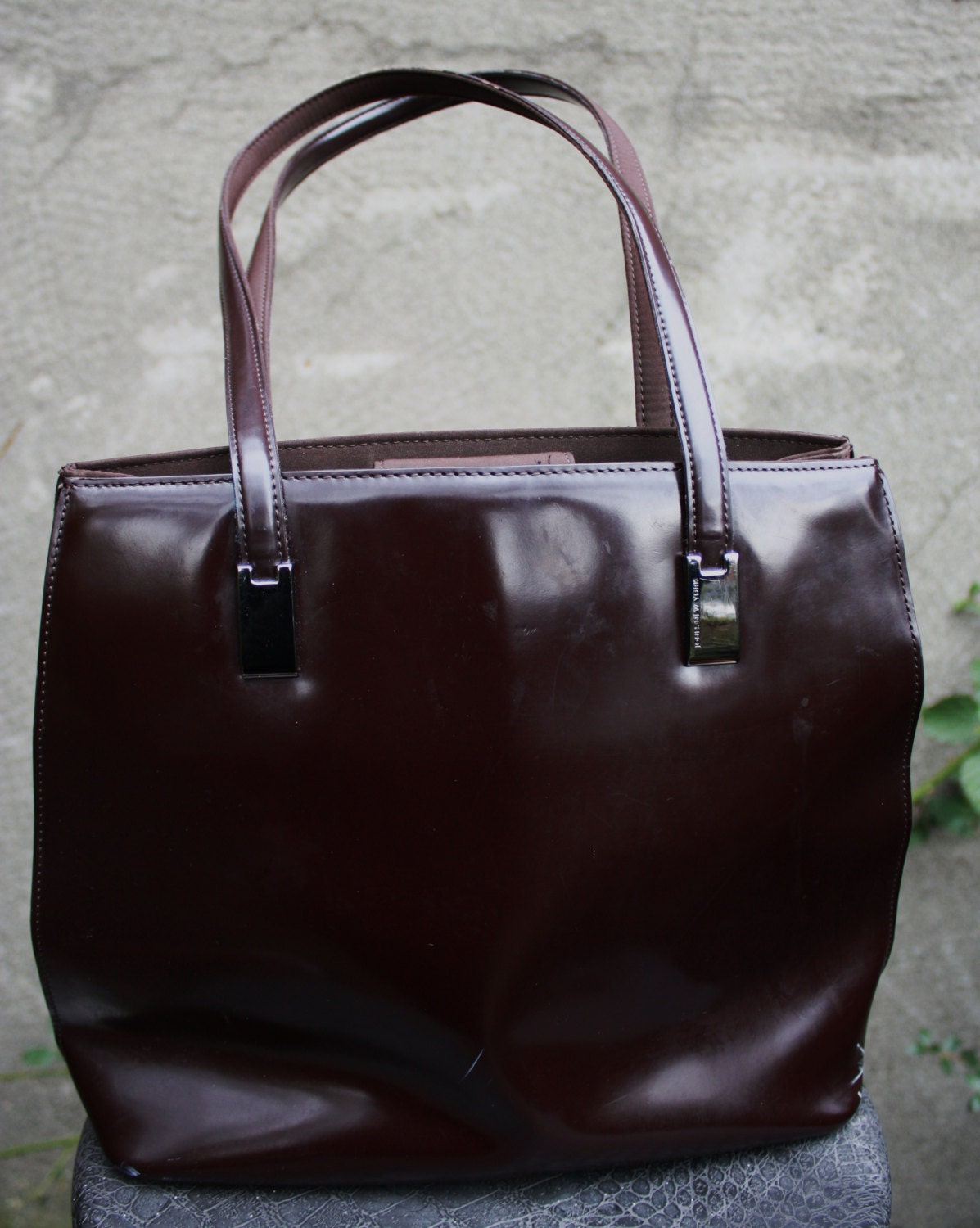 Vintage JONES NEW YORK Brown Leather Shoulder Bag Tote Purse