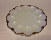 Vintage Milk Glass Egg Plate with Gold Trim
