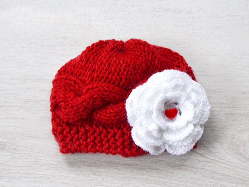 Red Crochet Baby Cable Hat, Crochet Beanie, Photo Prop, Size: 0 - 3 Mo READY to ship, MADE to ORDER
