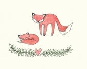 Parent and Child Fox Watercolour- Original- Free UK Delivery
