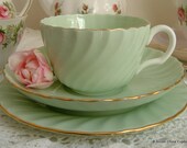 Beautiful Pale Green Minton Vintage Tea Set for One Tea Cup Saucer and Tea Plate English Bone China