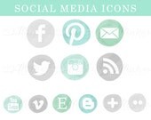 Aqua & Grey Ombre Social Media Icon Set