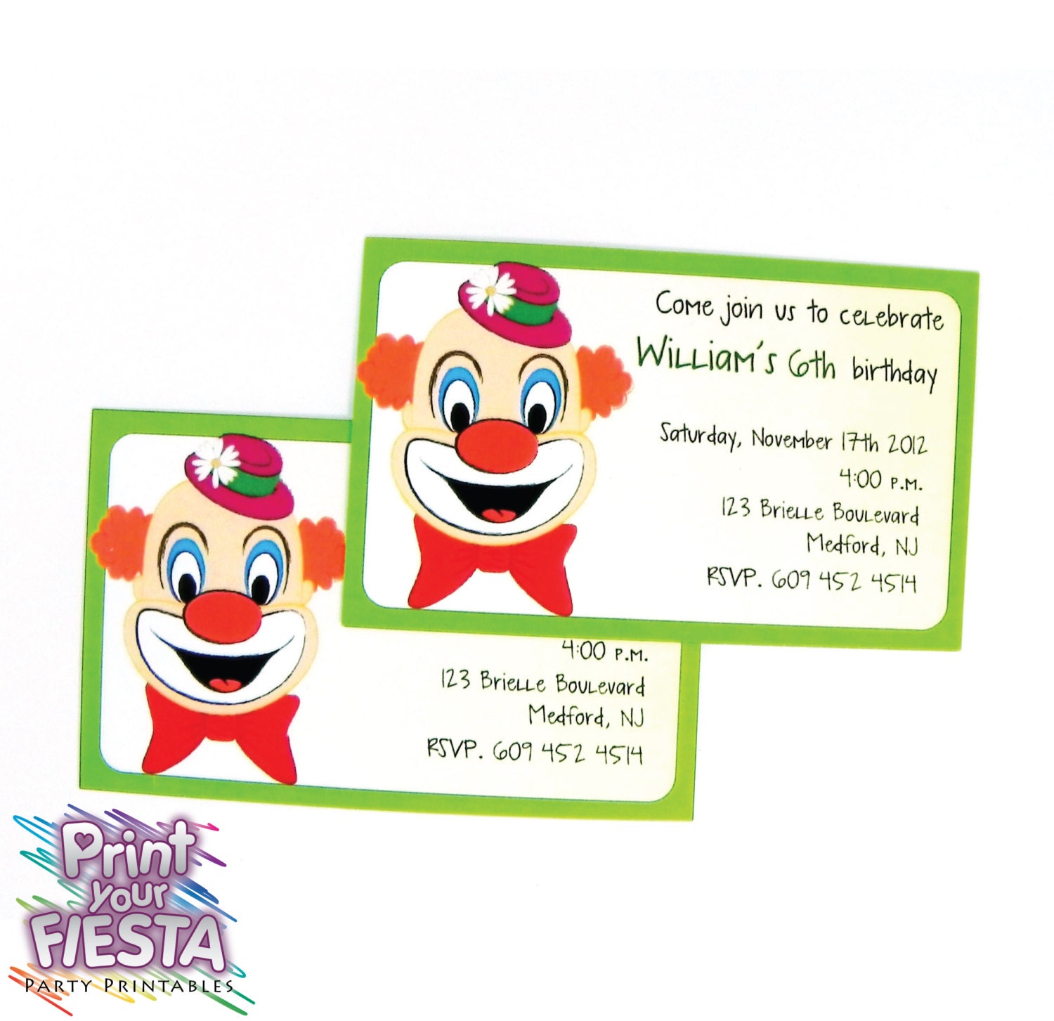 Print Your Fiesta editable digital party cards - Clown Invitation Cards - PDF file, Free shipping Il_570xn