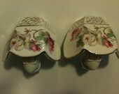 1 Vintage Romantic Porcelain Night Light Ivory Gold Pink Red Roses 5.25" Wide