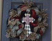 Fleur de lis Cross Deco Mesh Wreath