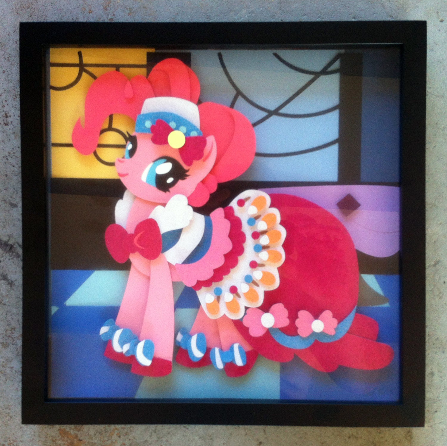 Commission: 12" x 12" Gala Dress Pinkie Pie Shadowbox