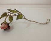 Rose Metal Candle Snuffer with Leaves, Painted Tole Vintage, Made in Italy