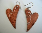 Copper Heart Earrings Sterling Silver Twist Sterling Handmade Earwires - fitzidesigns