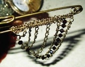 Handmade Brass Brooch Garnet Corsair Xilion Bicone Beaded Pirate Chain Kilt Pin