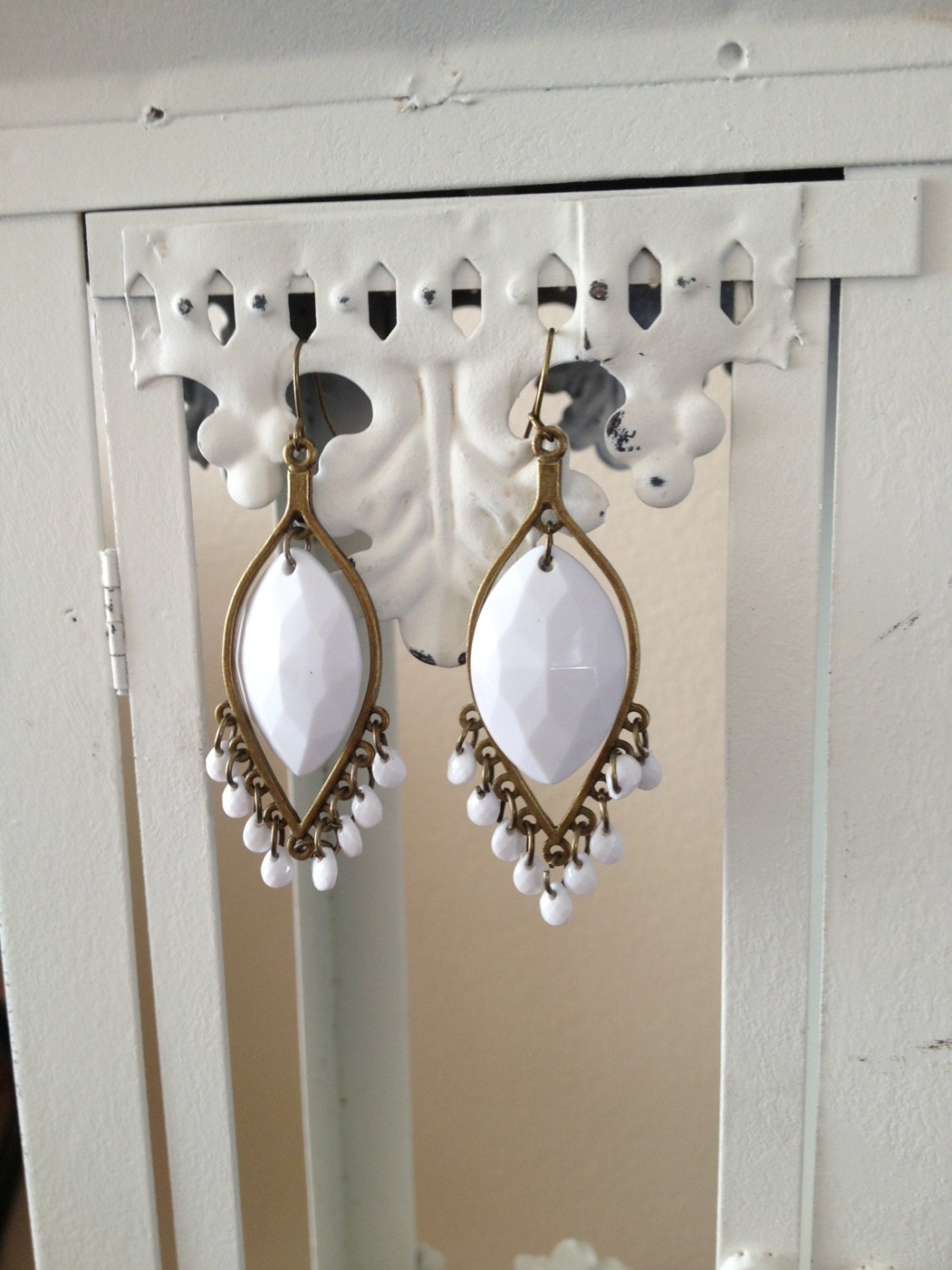 White Bohemian Teardrop Tassel Earrings