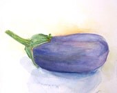 Purple Eggplant  Still Life Watercolor  Vegetable Painting  Print  Square Kitchen Art  Less then  20