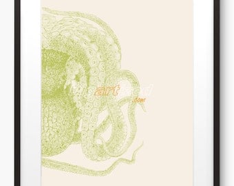 Bathroom Art - Half Octopus Print - Digitally Adapted Natural History Sea Life Art Octopus Print (A4 or 8"x10")