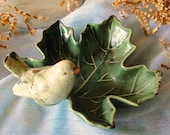 Gorgeous Estate Sale Vintage Bird on a Leaf Decorative Dish Beautifully Detailed Patina - JunkGypsee