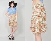 50% OFF CLEARANCE VINTAGE 90s grunge revival sheer ivory cream rose floral print tiered chiffon festival spring mini skirt