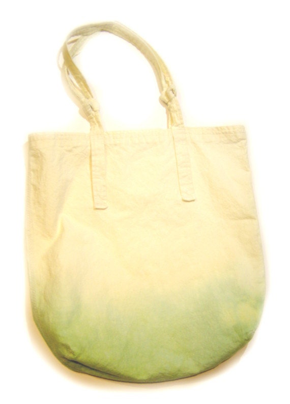 cream to green ombré dip dye - canvas - women - tote - handmade