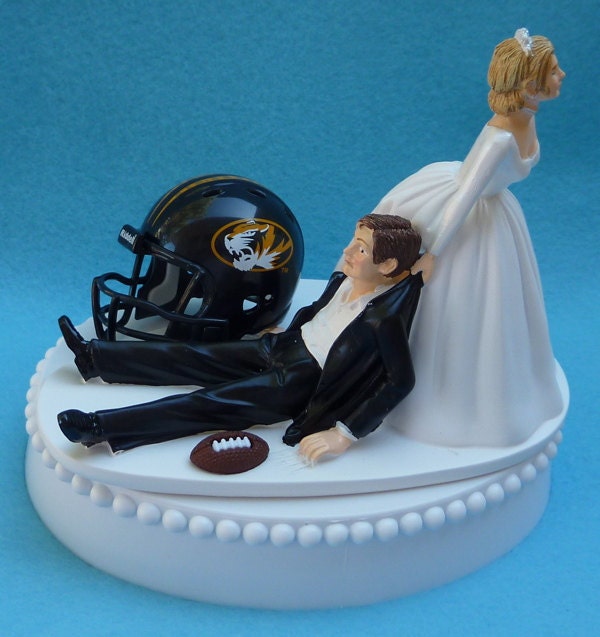 Wedding Cake Topper University of Missouri Tigers Mizzou MU Football Themed w/ Garter, Display Box