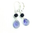 Purple Earrings, Tanzanite Jewelry, Small Pendant, Pendant Earring, Pear Shape, Purple Dangle, Gift for Girl, Swarovski, Silver Leverback