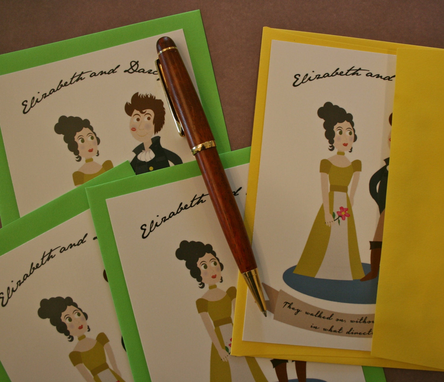 SALE on Stationery Set--Jane Austen's Happy Couple, Elizabeth Bennet and Darcy