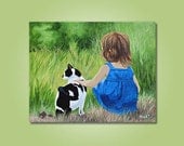 Young Girl and Cat Acrylic Painting on 20 x 16" Canvas Board