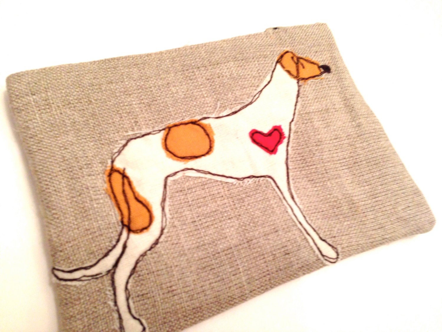 Greyhound Dog Linen Embroidered Coin Purse
