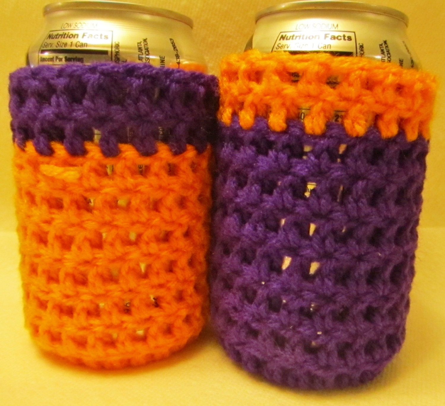 Clemson Tigers Can Cozy, Handmade Crochet, Orange and Purple