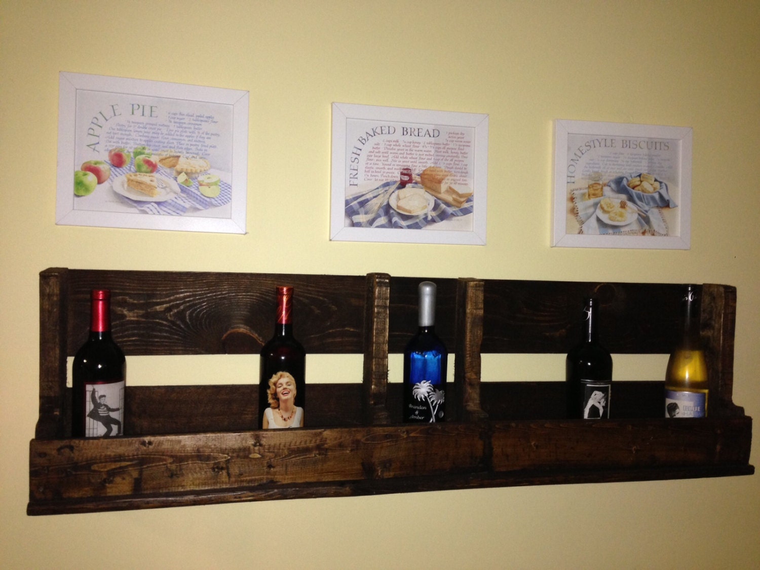 Reclaimed, pallet wood custom wine liquor bottle shelf stained & clear coated.  The best wedding gift...