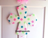 Hand Painted Wooden Polka Dot Cross door hanger