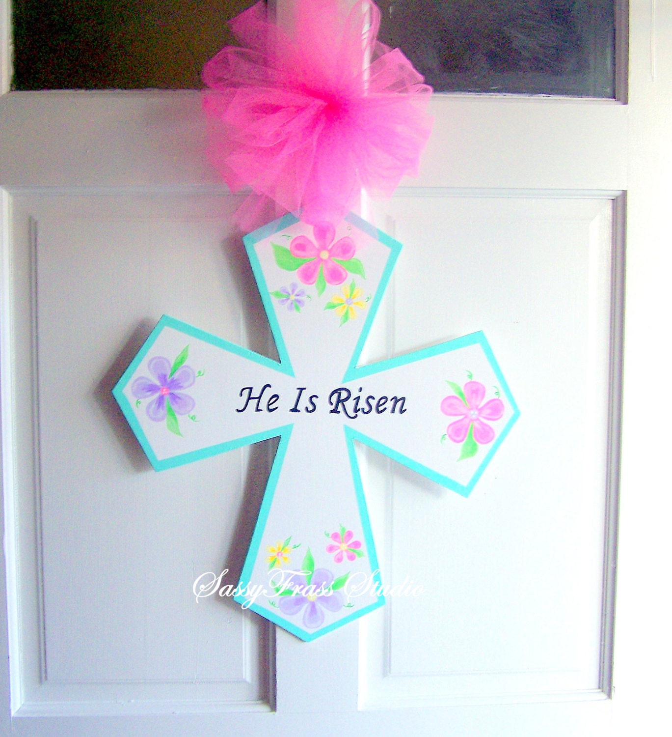 Hand Painted Easter Cross Door Hanger