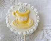 Sandwich Cookie Fondant Cupcake Pick, Mini Cake Topper - Stamped Tea Cup